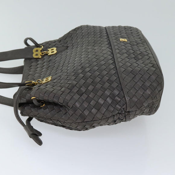 BALLY Umhängetasche Leder Grau Auth 69675