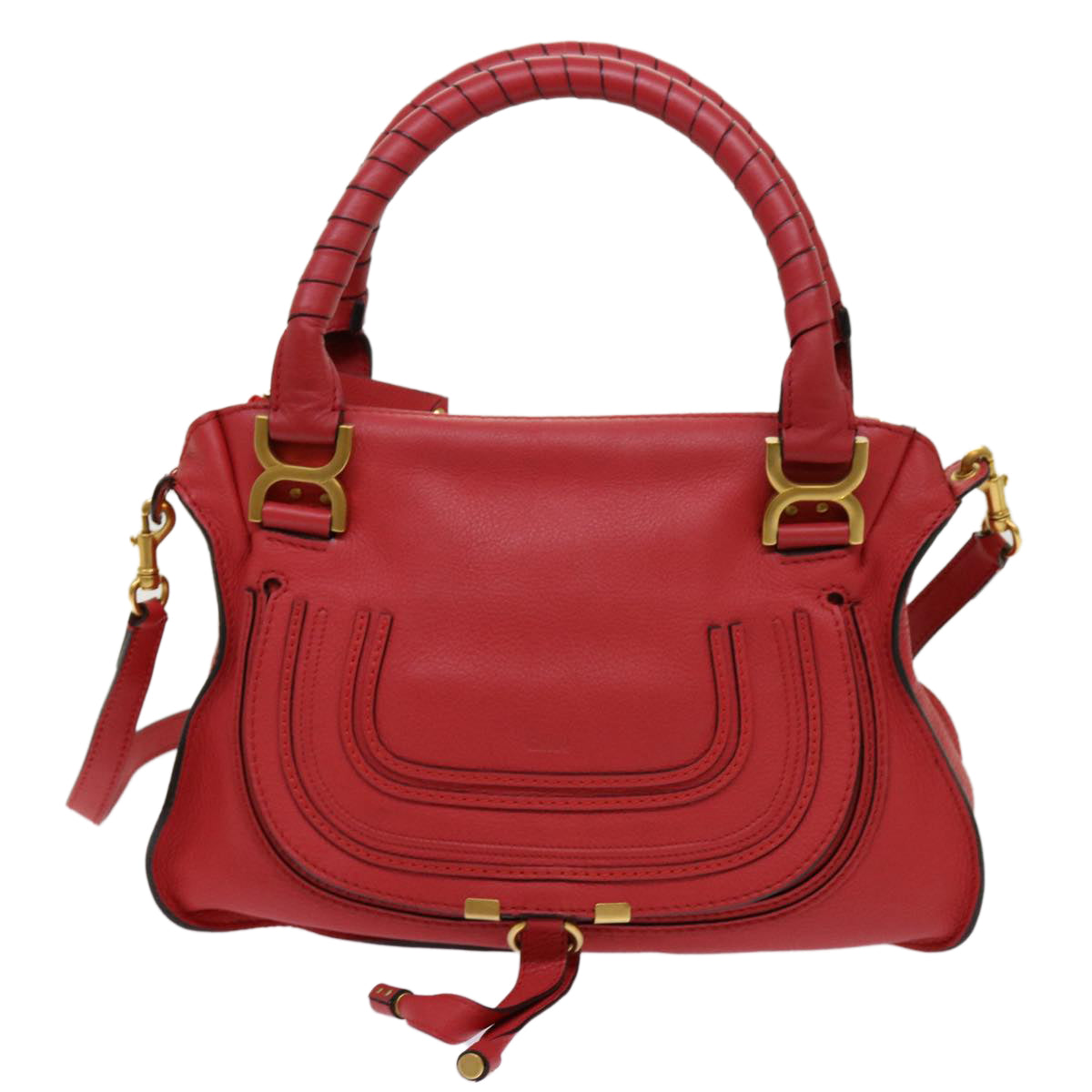 Chloe Mercy Shoulder Bag Leather Red Auth 69677