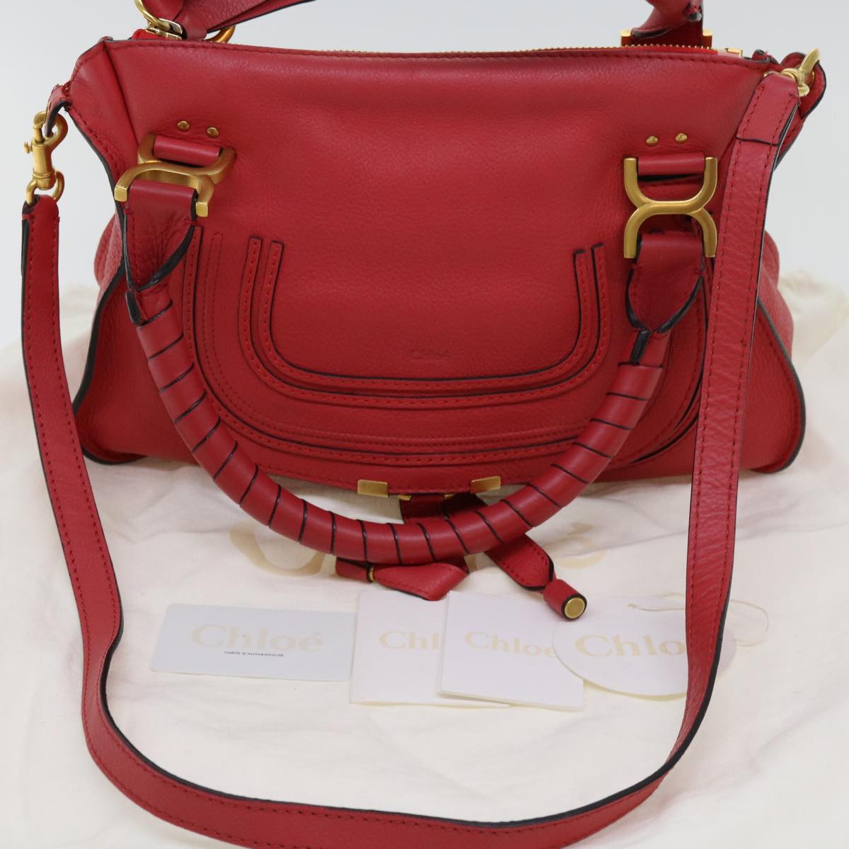 Chloe Mercy Shoulder Bag Leather Red Auth 69677