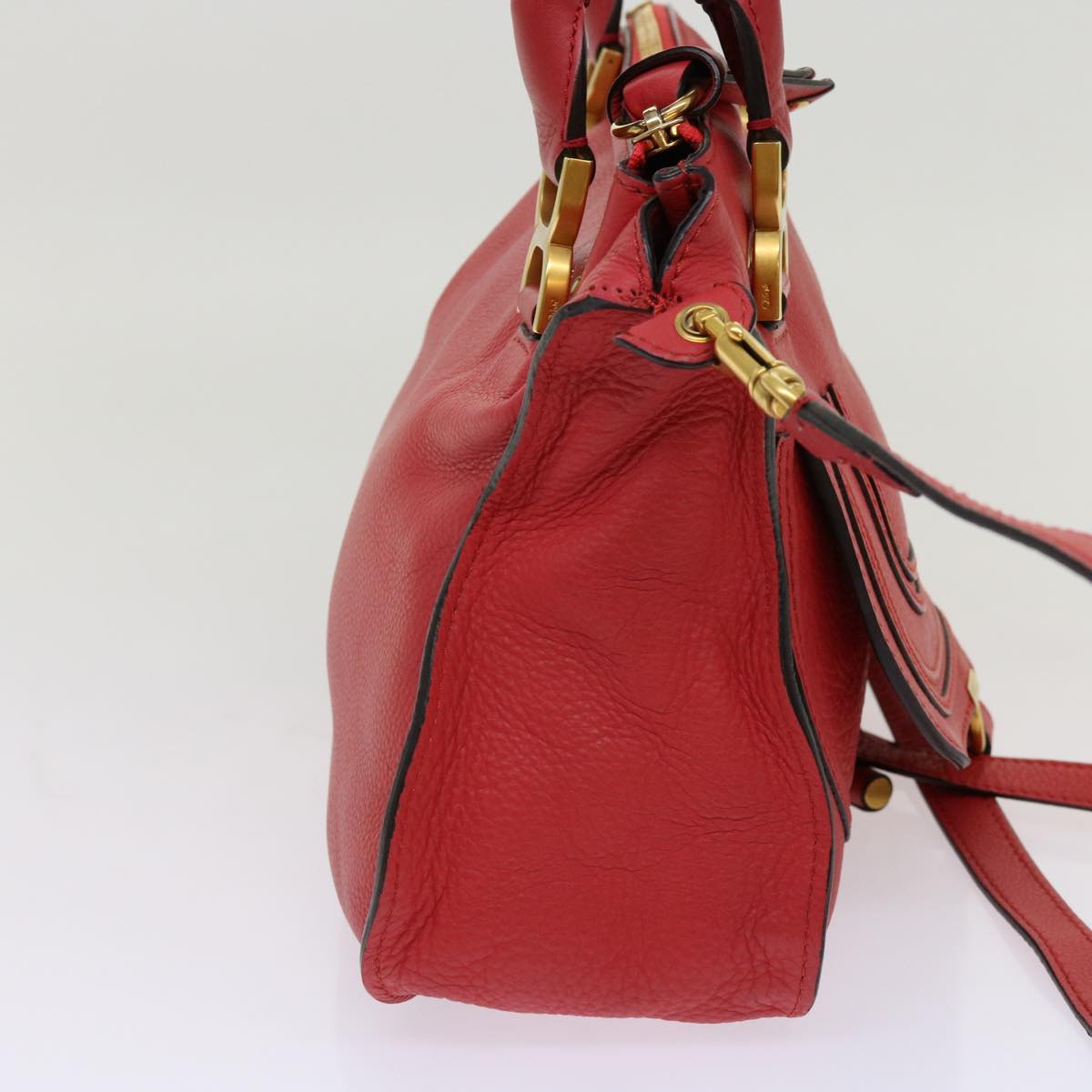 Chloe Mercy Shoulder Bag Leather Red Auth 69677