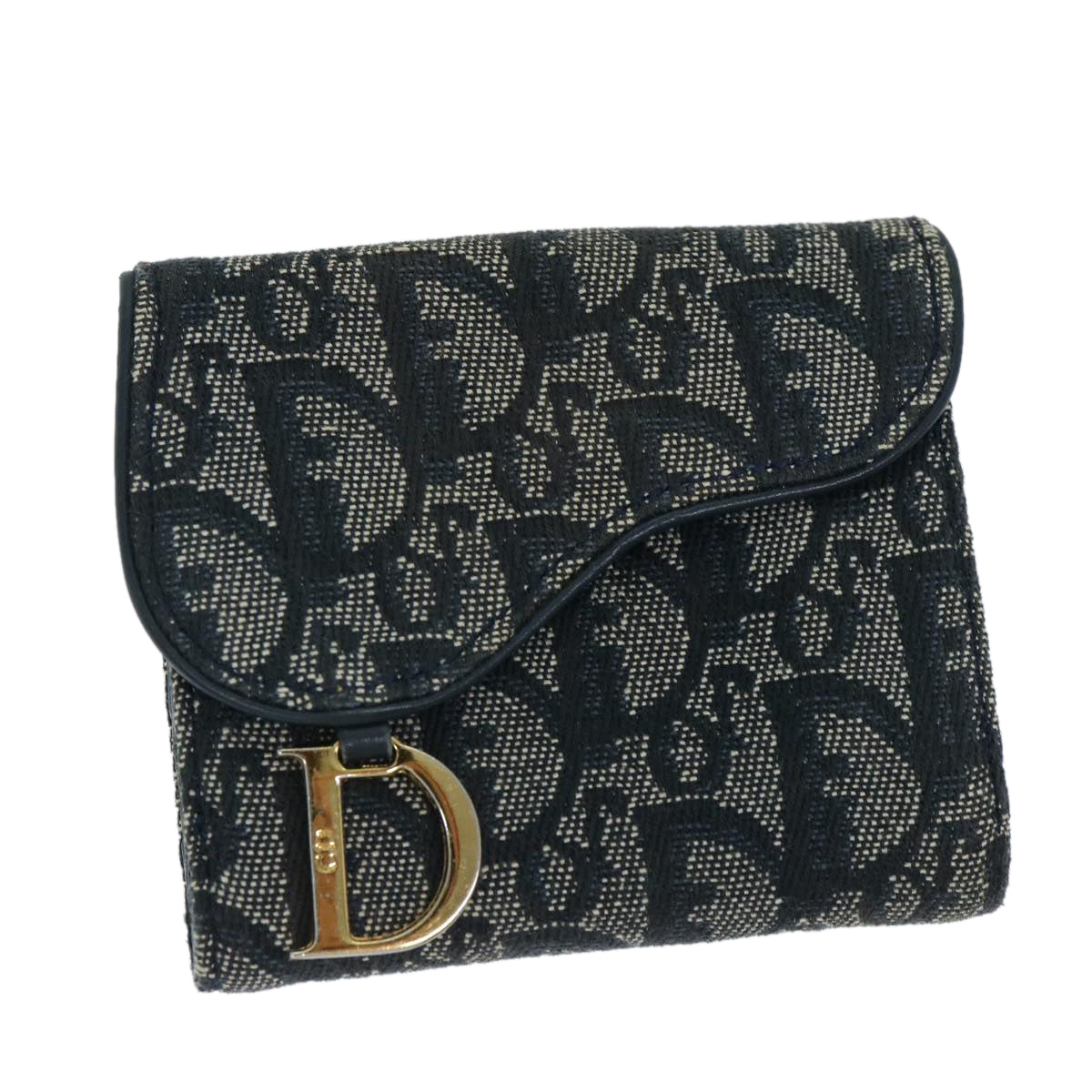 Christian Dior Trotter Canvas Saddle Wallet Navy Auth 69678