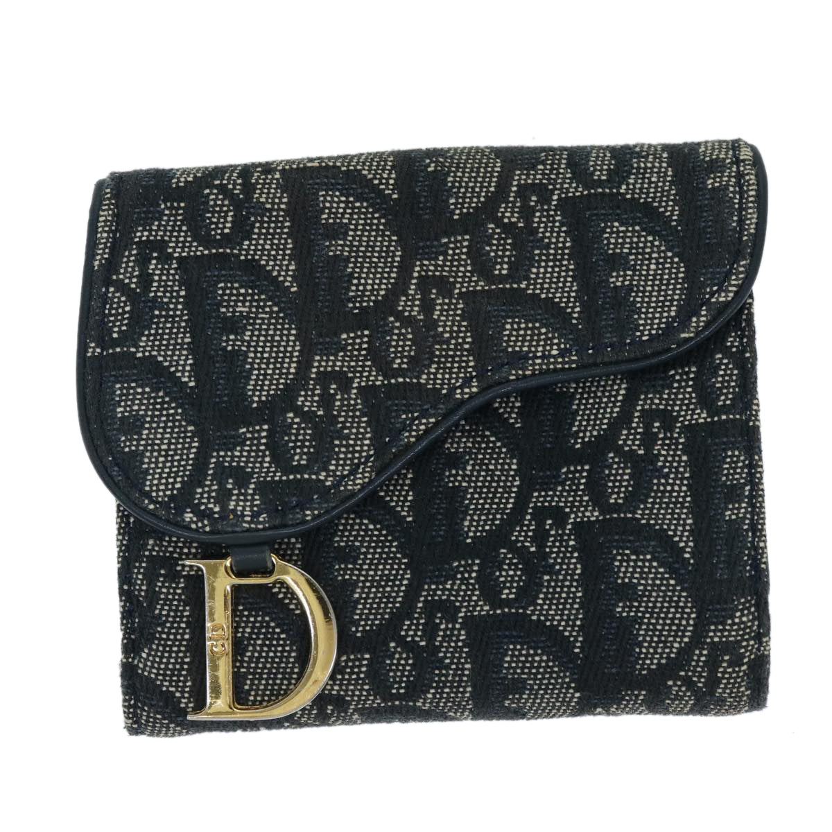 Christian Dior Trotter Canvas Saddle Wallet Navy Auth 69678