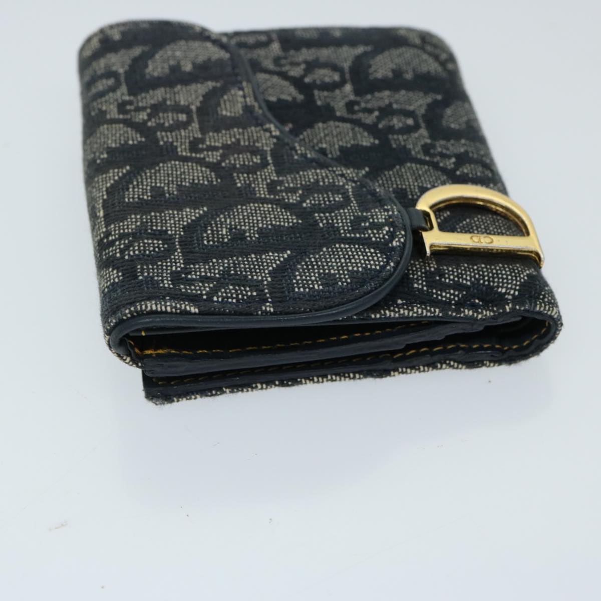 Christian Dior Trotter Canvas Saddle Wallet Navy Auth 69678