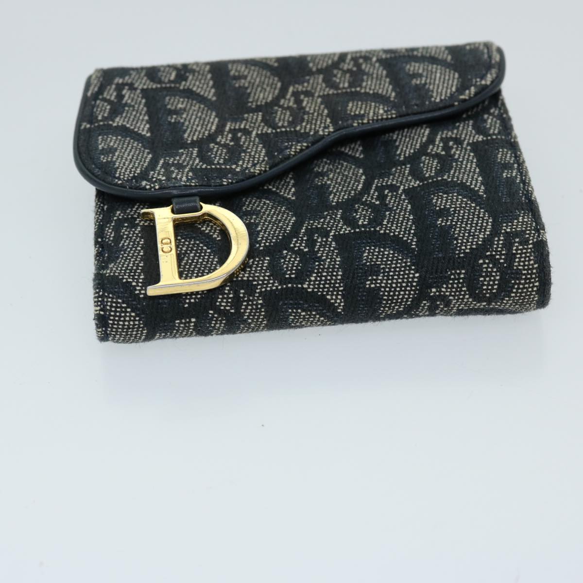 Christian Dior Trotter Canvas Saddle Wallet Navy Auth 69678