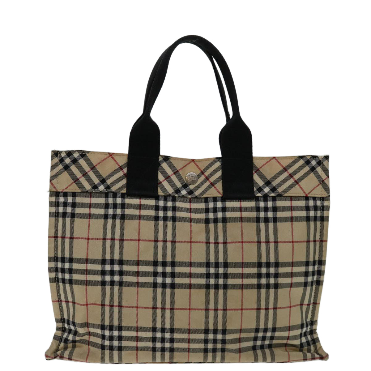 BURBERRY Nova Check Blue Label Tote Bag Nylon Beige Auth 69692