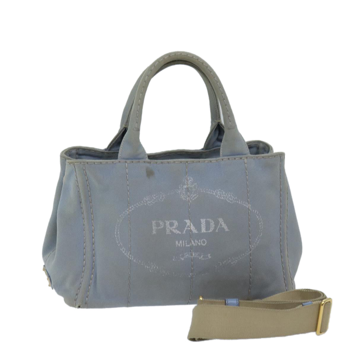 PRADA Canapa PM Hand Bag Canvas 2way Light Blue Auth 69721