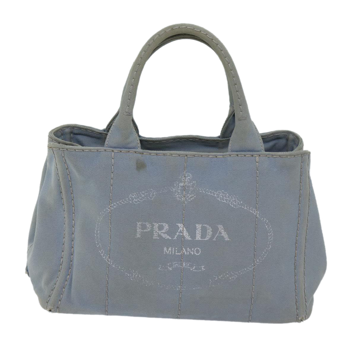 PRADA Canapa PM Hand Bag Canvas 2way Light Blue Auth 69721