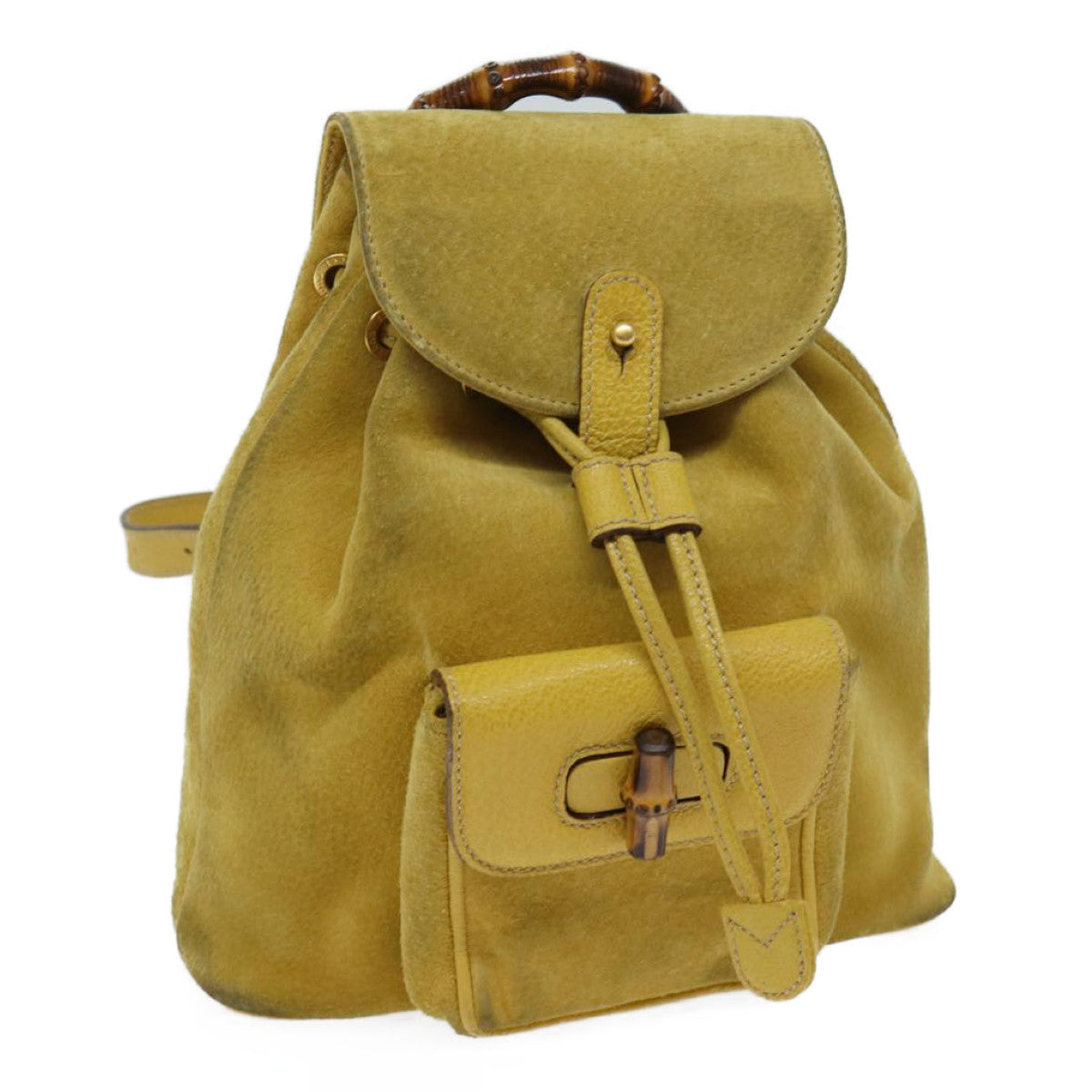 GUCCI Bamboo Backpack Suede Leather Yellow 003 1705 0030 Auth 69737
