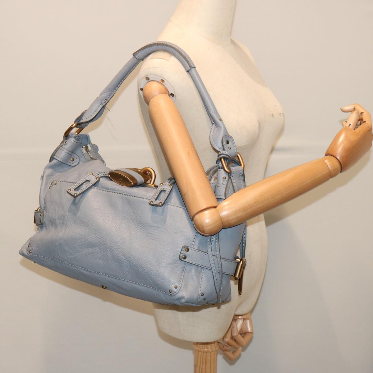 Chloe Paddington Hand Bag Leather Light Blue Auth 69740