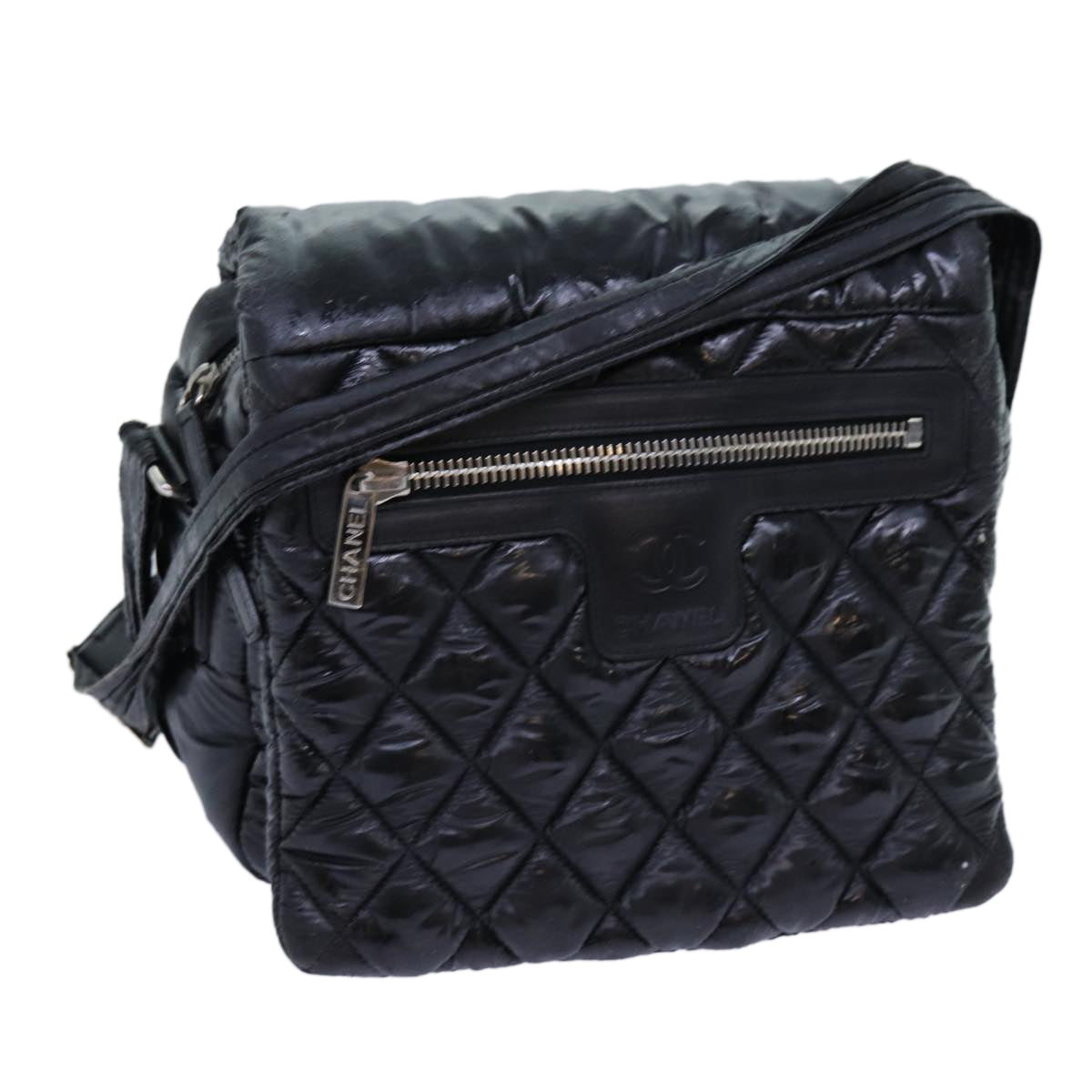 CHANEL Coco Cocoon Shoulder Bag Nylon Black CC Auth 69755