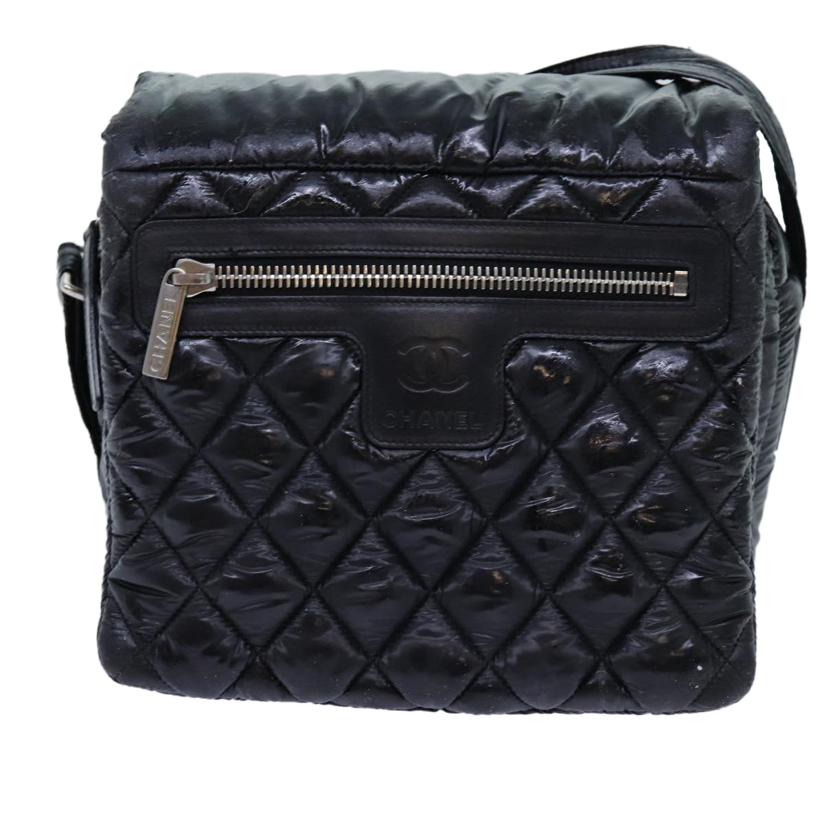 CHANEL Coco Cocoon Shoulder Bag Nylon Black CC Auth 69755