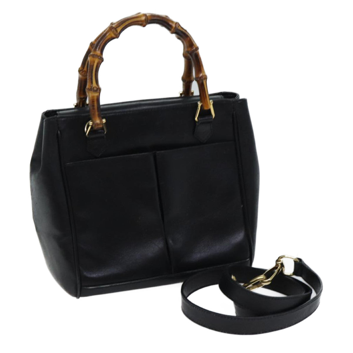 GUCCI Bamboo Hand Bag Leather 2way Black 000 122 0316 Auth 69772
