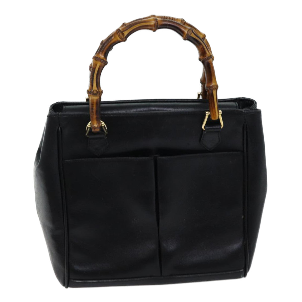 GUCCI Bamboo Hand Bag Leather 2way Black 000 122 0316 Auth 69772