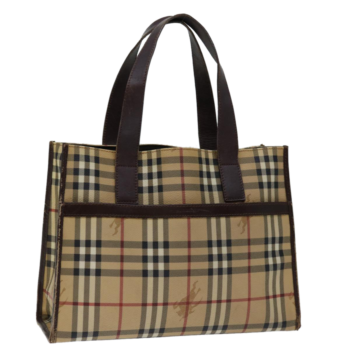 BURBERRY Nova Check Hand Bag PVC Leather Beige Auth 69784