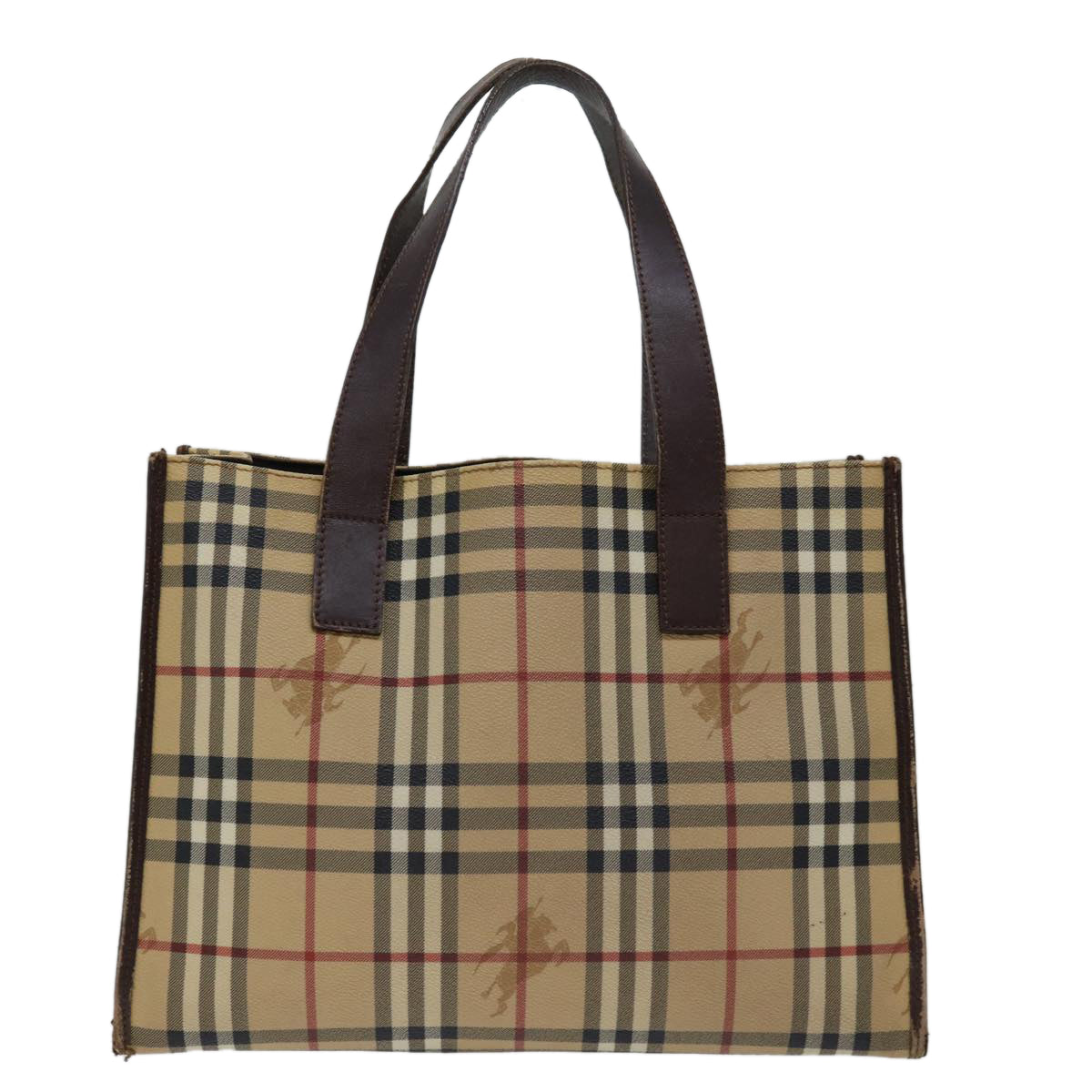 BURBERRY Nova Check Hand Bag PVC Leather Beige Auth 69784