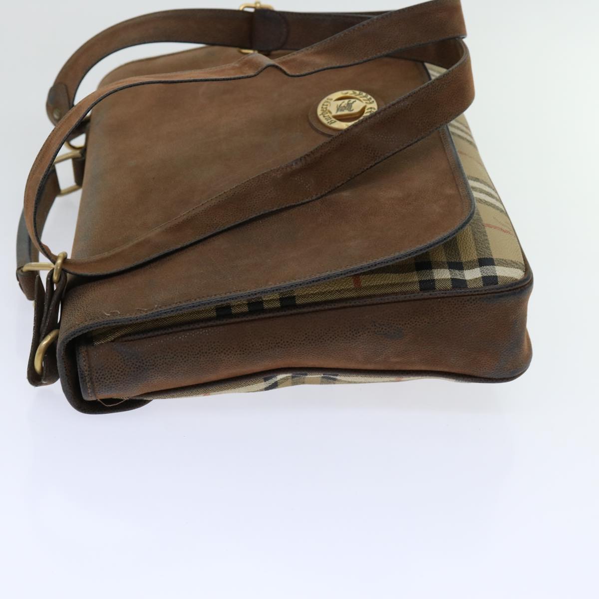 Burberrys Nova Check Business Bag PVC Leather 2way Beige Auth 69785