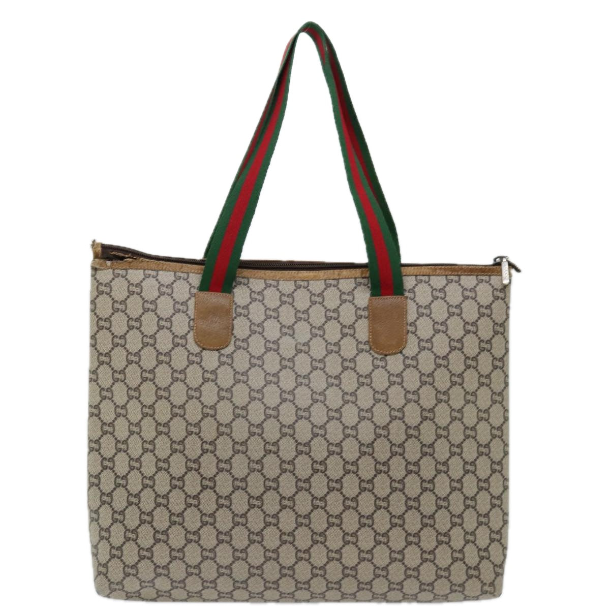 GUCCI GG Plus Supreme Web Sherry Line Tote Bag PVC Beige Green Red Auth 69790 - 0