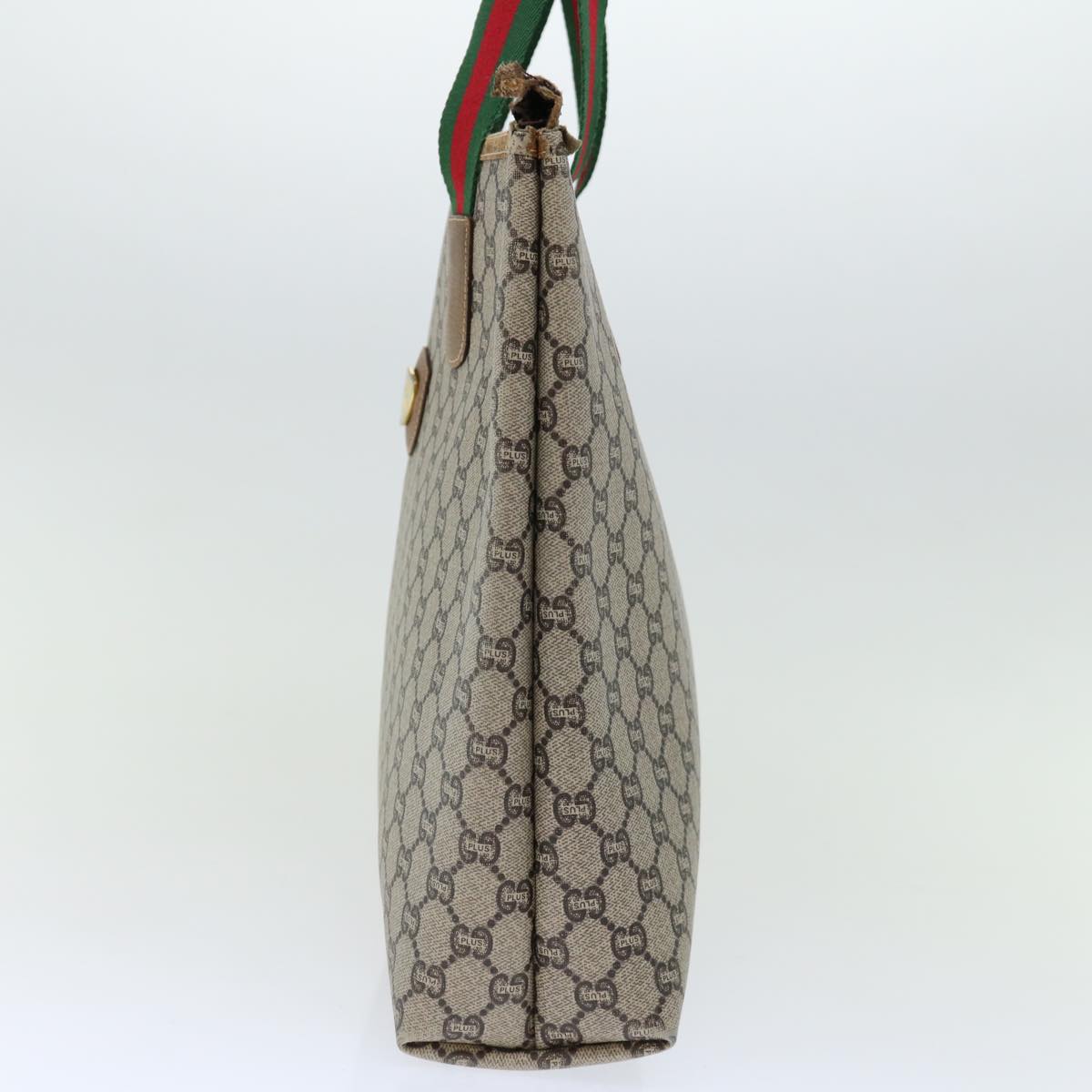 GUCCI GG Plus Supreme Web Sherry Line Tote Bag PVC Beige Green Red Auth 69790