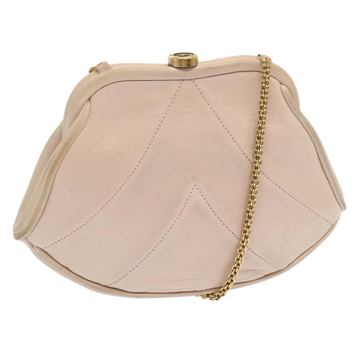 CHANEL Purse Chain Shoulder Bag Calf leather Beige CC Auth 69854