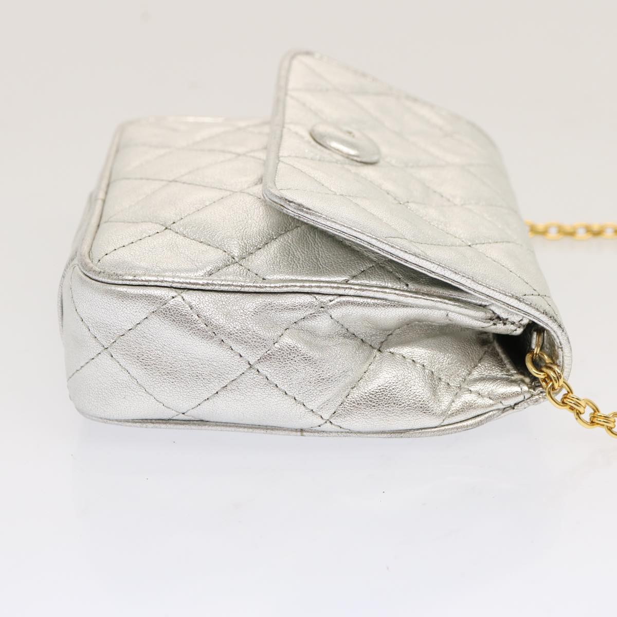 CHANEL Chain Shoulder Bag Leather Silver CC Auth 69855