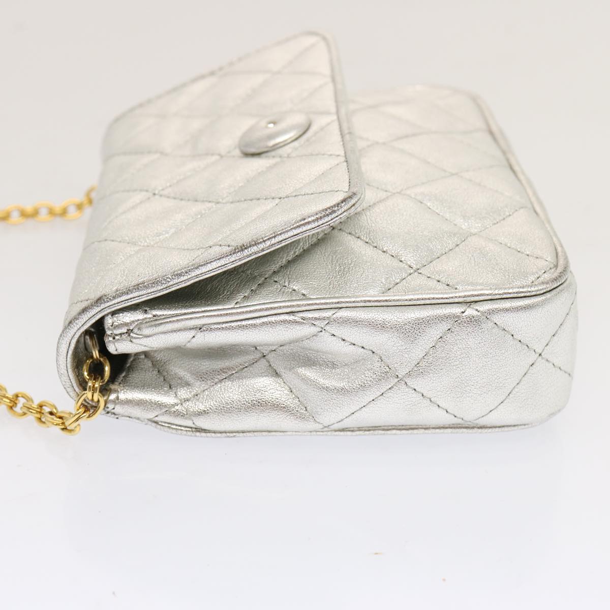 CHANEL Chain Shoulder Bag Leather Silver CC Auth 69855