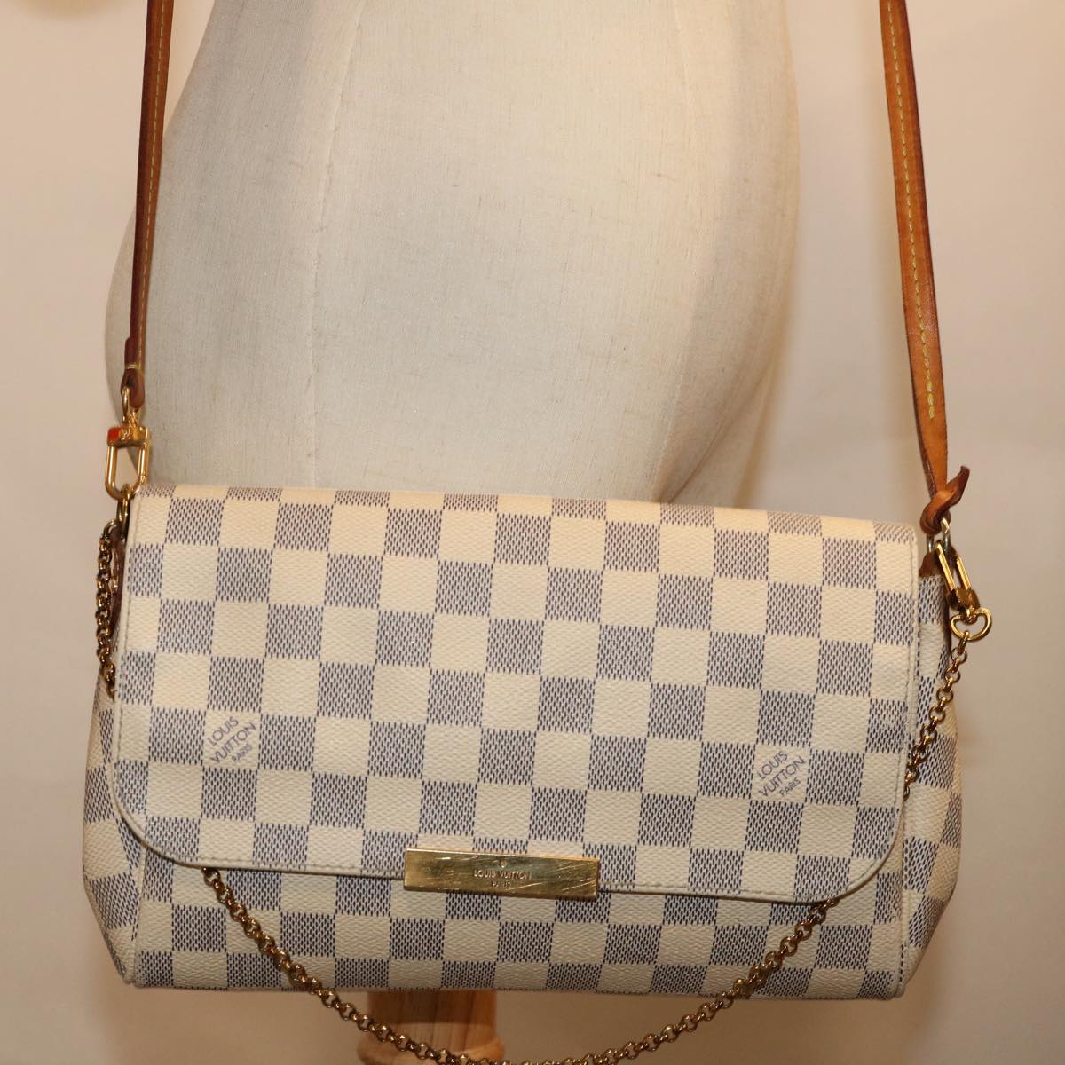 LOUIS VUITTON Damier Azur Favorit MM Shoulder Bag 2way N41275 LV Auth 69857