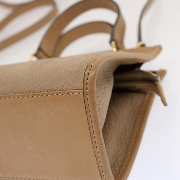 CELINE Hand Bag Leather 2way Beige Auth 69861