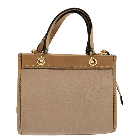 CELINE Hand Bag Leather 2way Beige Auth 69861
