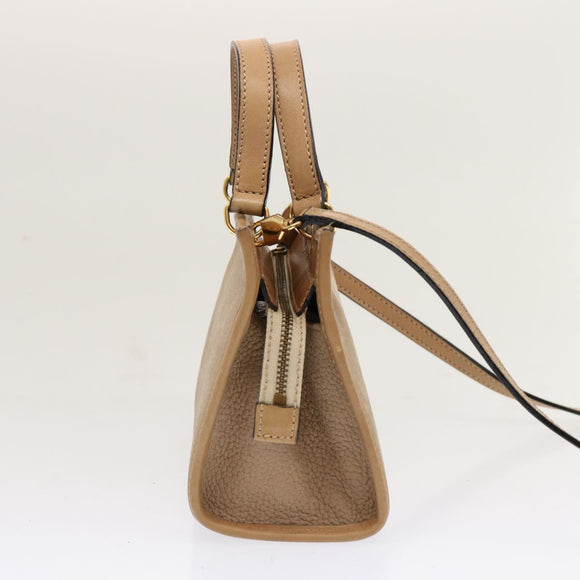 CELINE Hand Bag Leather 2way Beige Auth 69861
