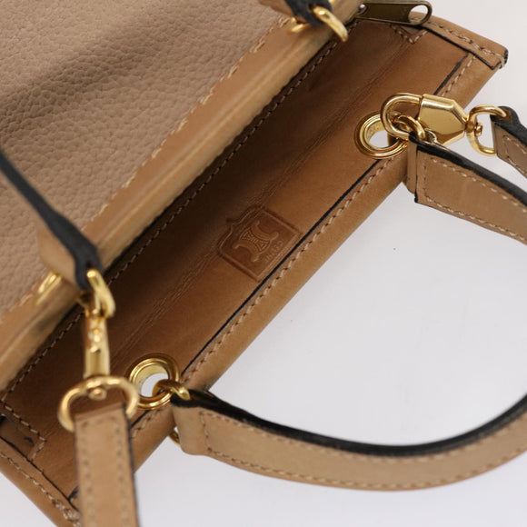 CELINE Hand Bag Leather 2way Beige Auth 69861