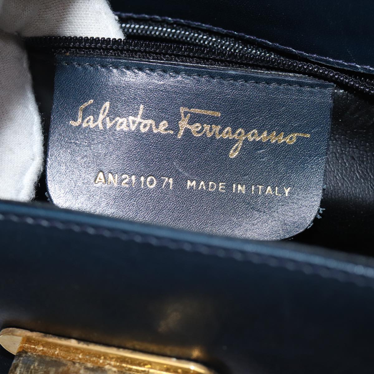 Salvatore Ferragamo Gancini Shoulder Bag Leather Navy Auth 69866