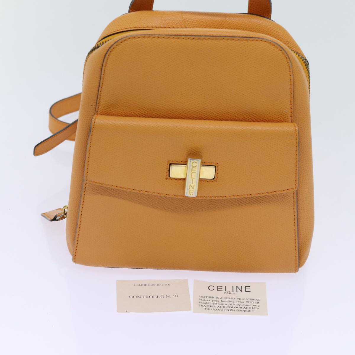 CELINE Backpack Leather Orange Auth 69872
