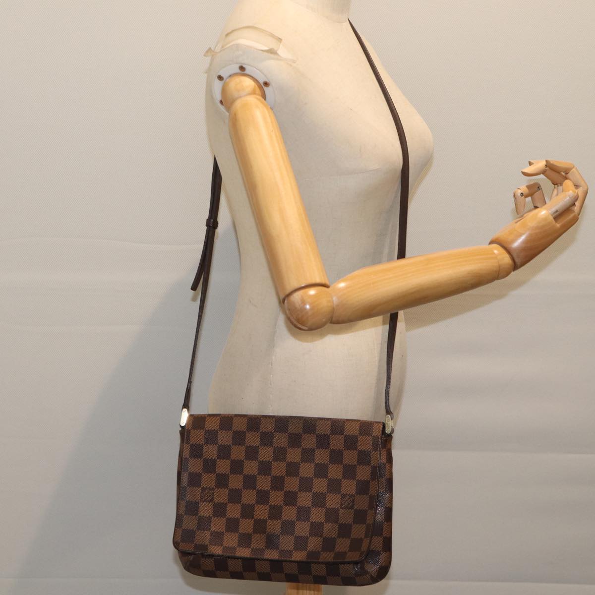 LOUIS VUITTON Damier Ebene Musette Tango Shoulder Bag N51301 LV Auth 69876