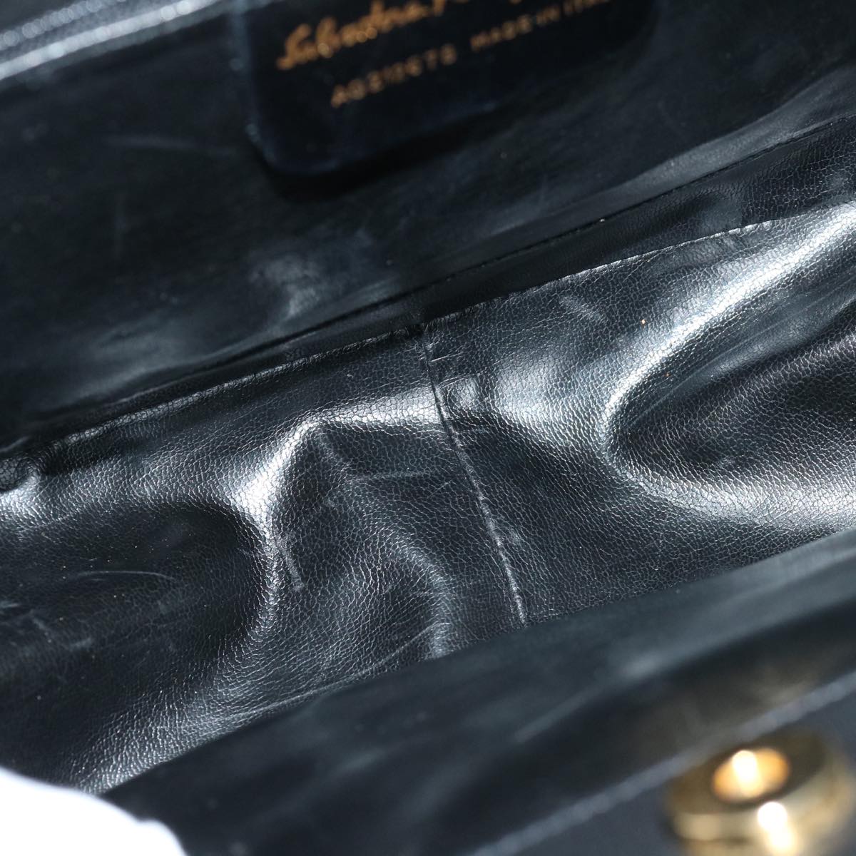Salvatore Ferragamo Hand Bag Leather Black Auth 69894