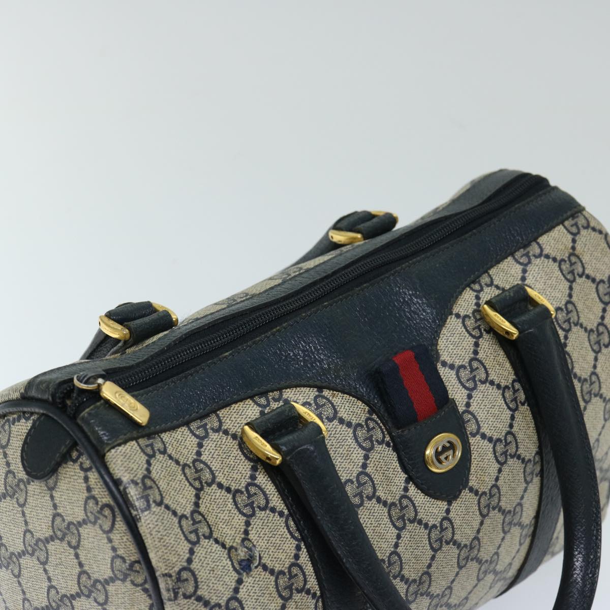 GUCCI GG Supreme Sherry Line Hand Bag PVC Navy Red 40 02 006 Auth 69897
