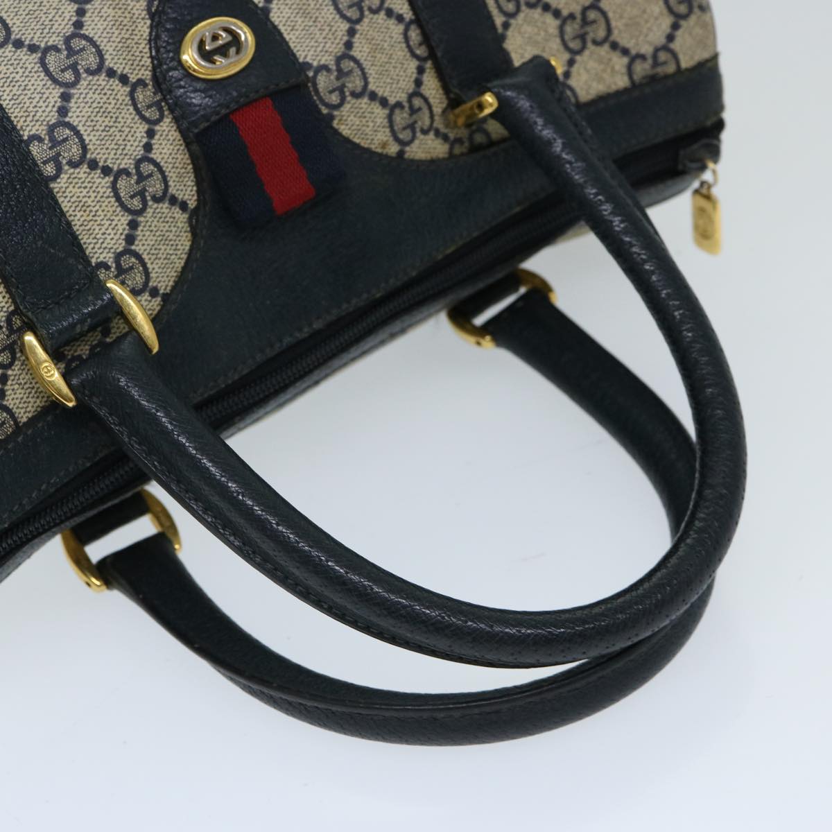 GUCCI GG Supreme Sherry Line Hand Bag PVC Navy Red 40 02 006 Auth 69897
