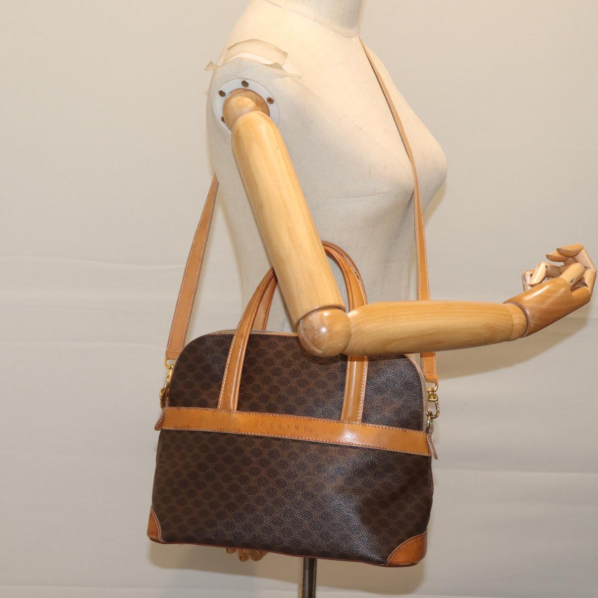 CELINE Macadam Canvas Hand Bag PVC 2way Brown Auth 69898