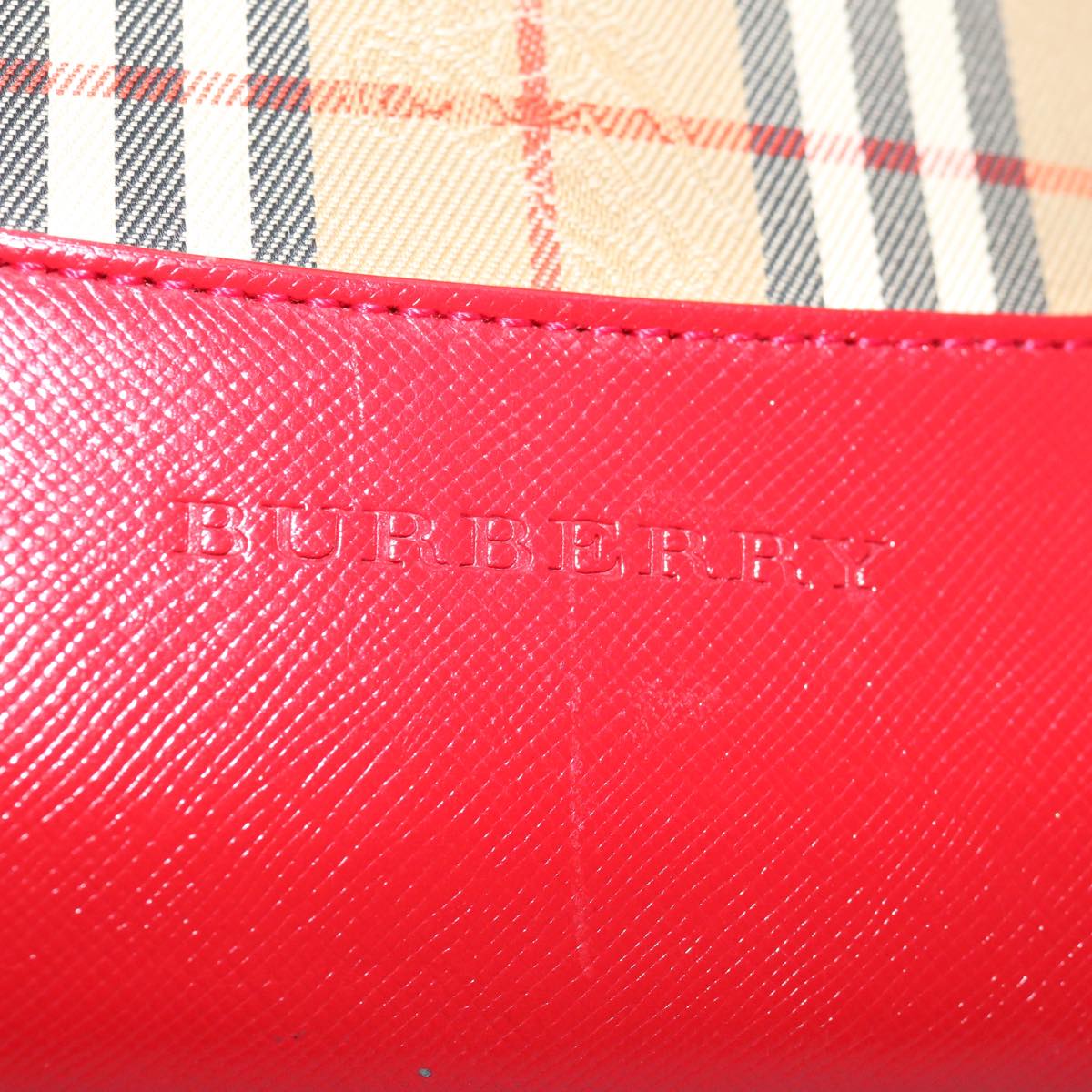 BURBERRY Nova Check Tote Bag Canvas Beige Red Auth 69899