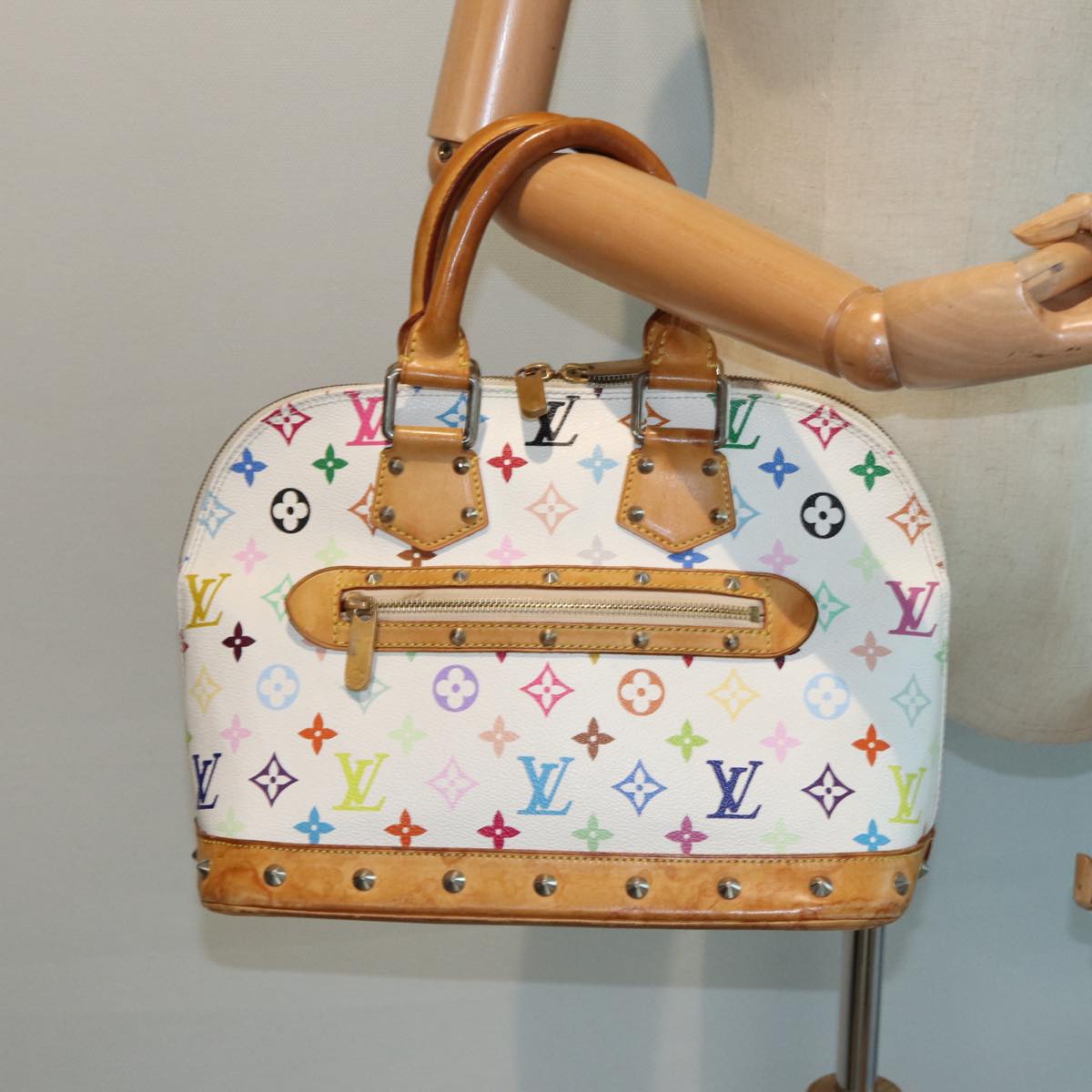 LOUIS VUITTON Monogram Multicolor Alma Hand Bag White M92647 LV Auth 69928