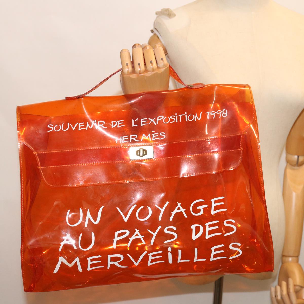 HERMES Vinyl Kelly Hand Bag Vinyl Orange Auth 69935