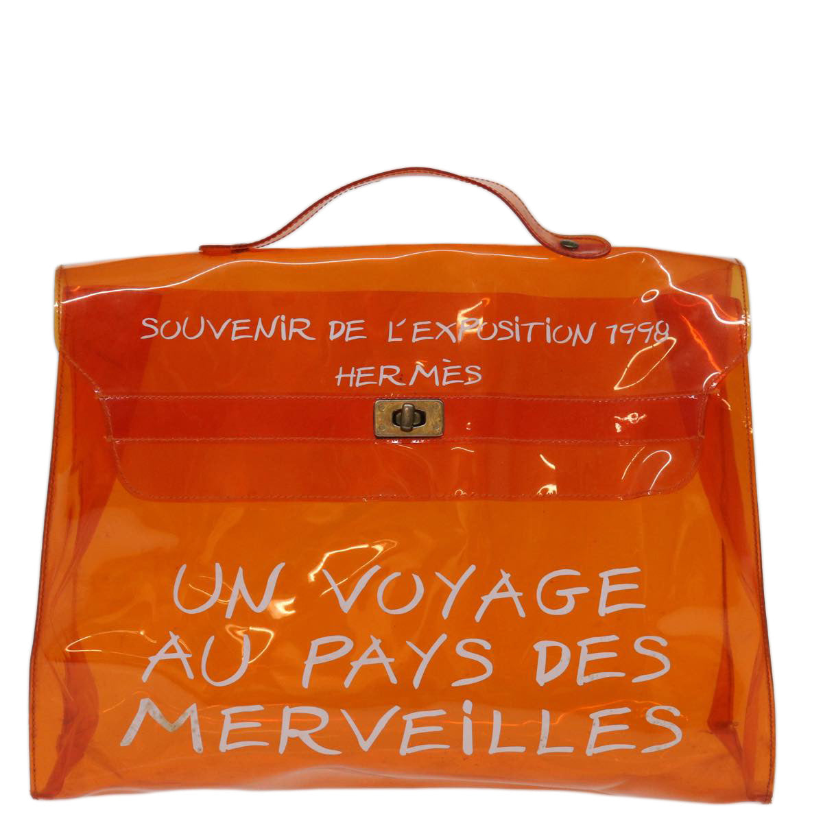 HERMES Vinyl Kelly Hand Bag Vinyl Orange Auth 69935