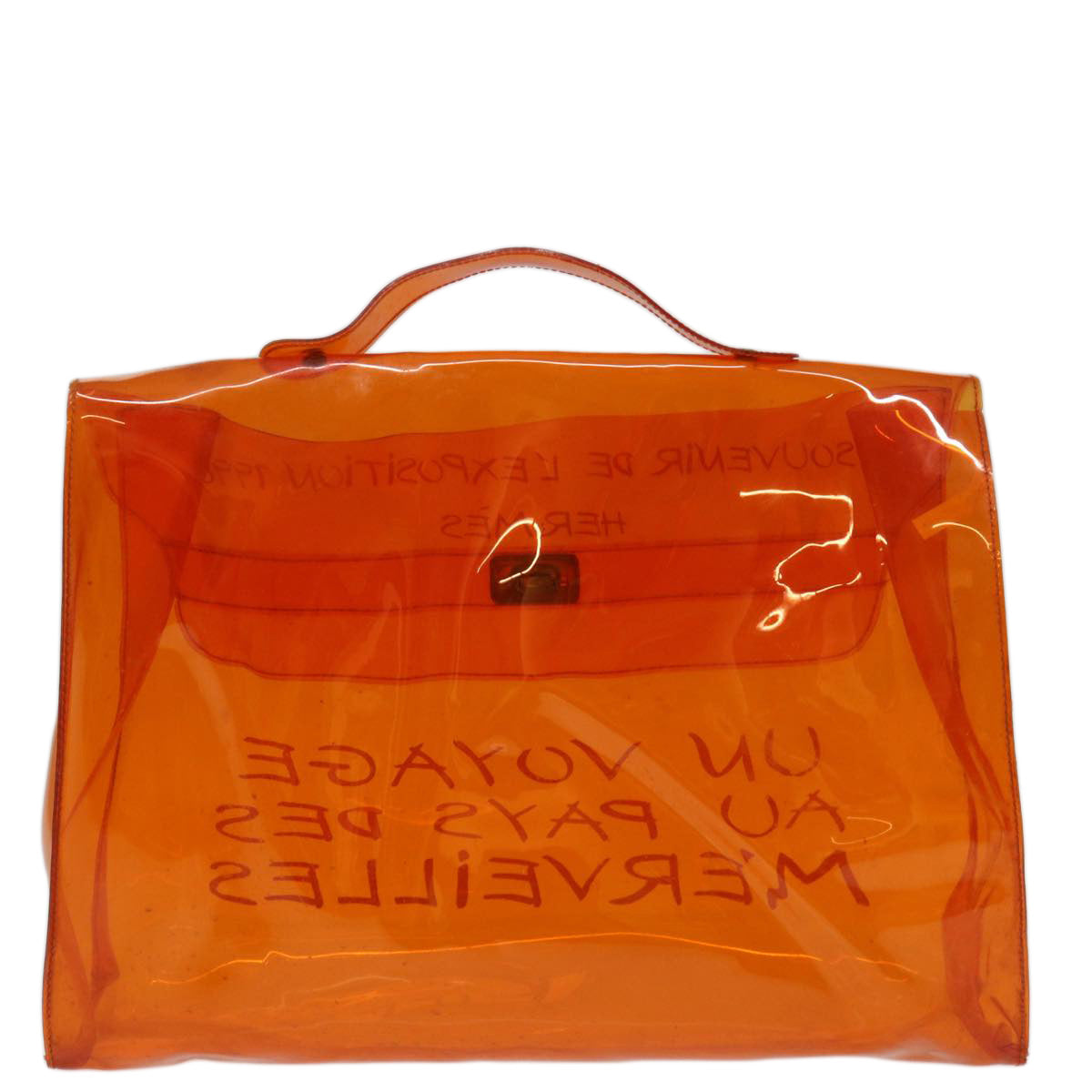 HERMES Vinyl Kelly Hand Bag Vinyl Orange Auth 69935 - 0