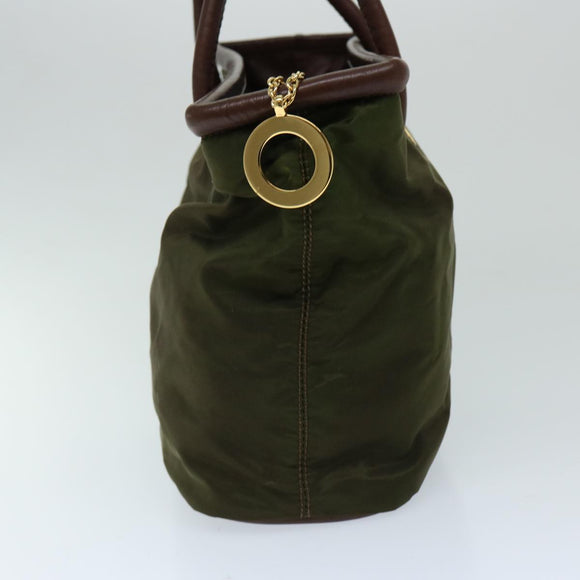 CELINE Hand Bag Nylon Khaki Auth 69940