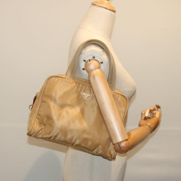 PRADA Hand Bag Nylon Beige Auth 69941