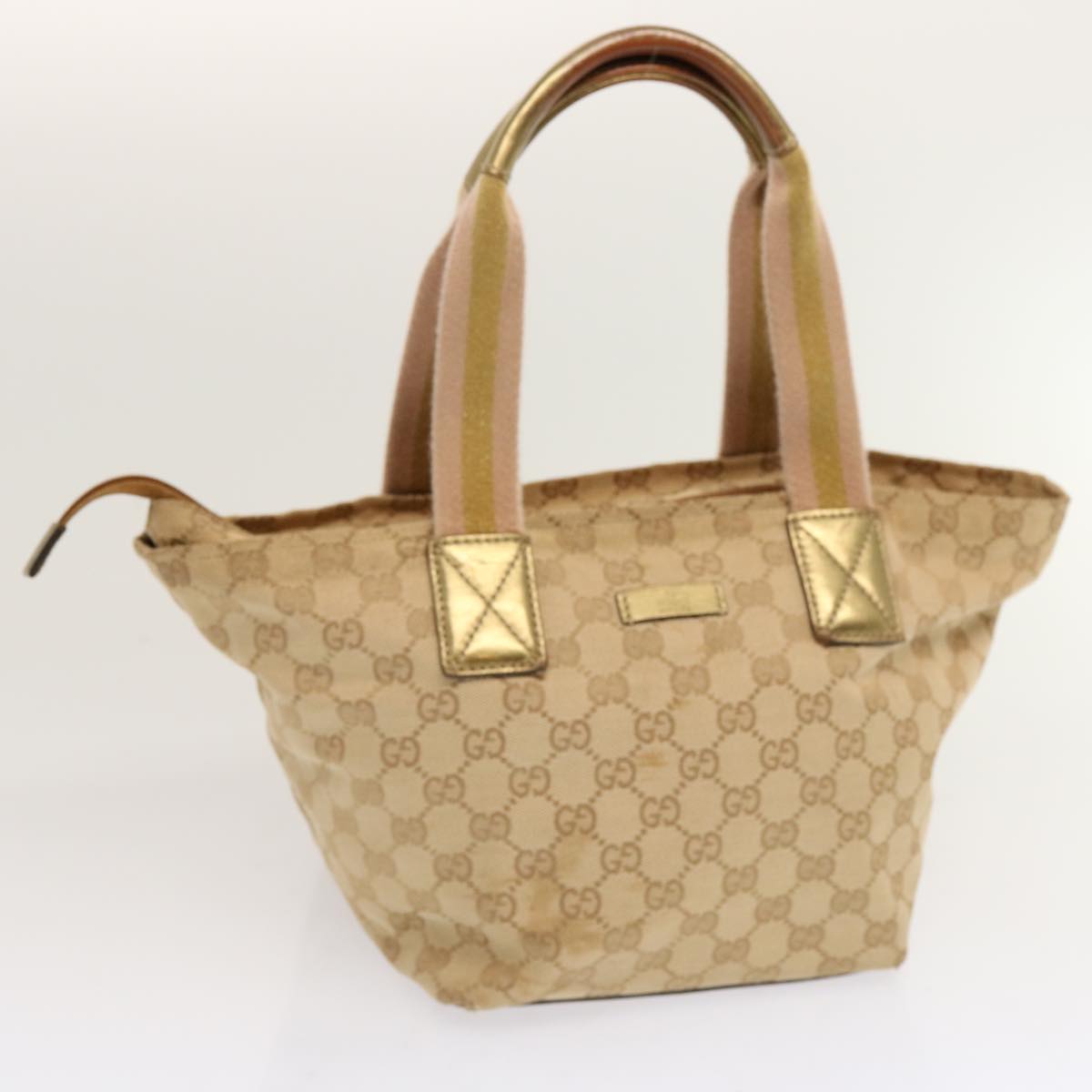 GUCCI GG Canvas Sherry Line Hand Bag Beige Gold pink 131228 Auth 69953