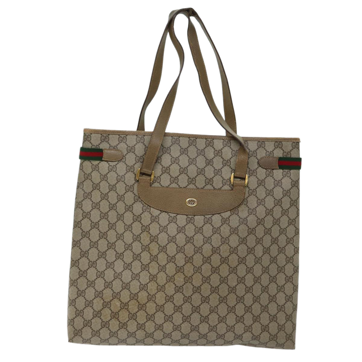 GUCCI GG Supreme Web Sherry Line Tote Bag PVC Beige Red 39 02 091 Auth 69959 - 0