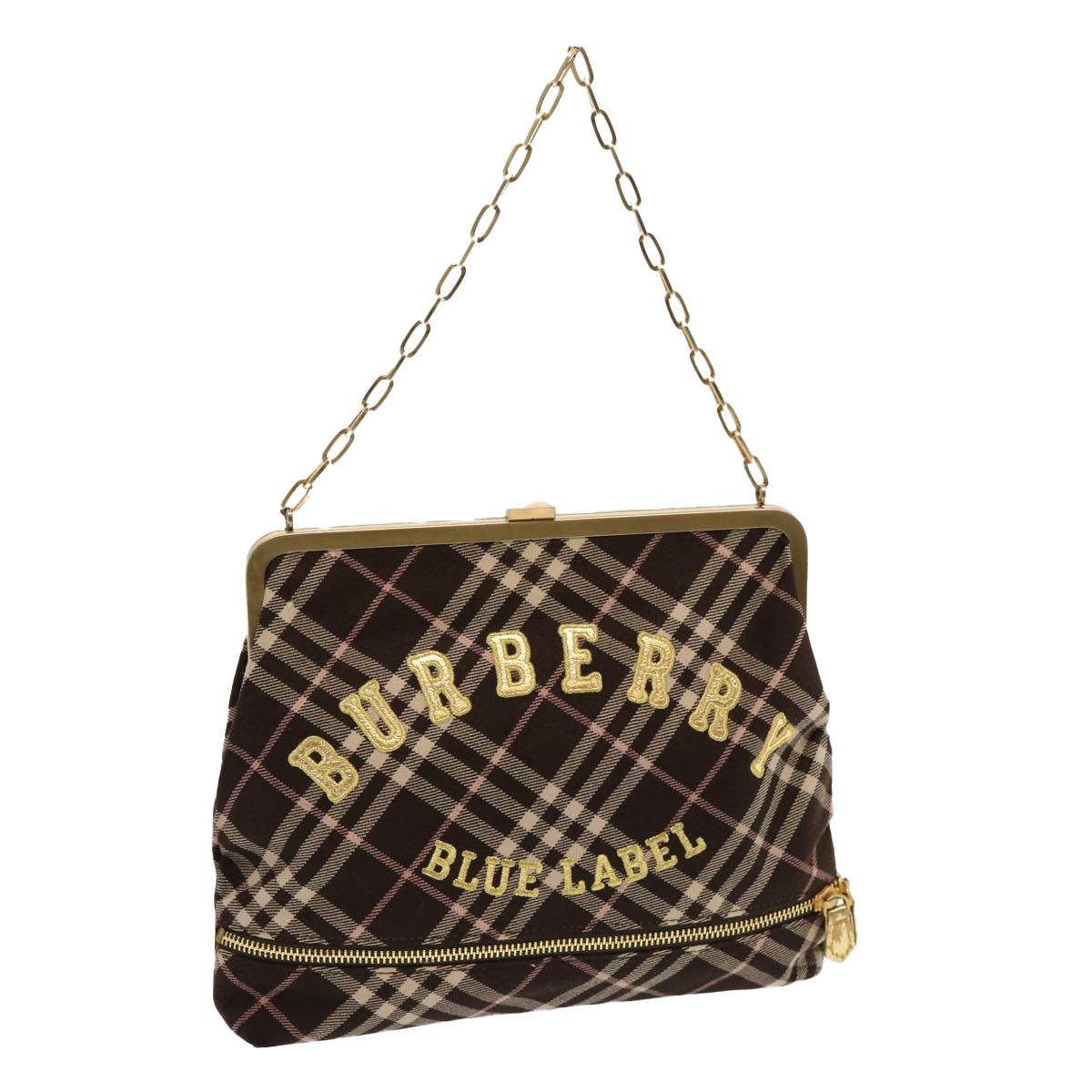 BURBERRY Nova Check Blue Label Chain Shoulder Bag Canvas Brown Auth 69961