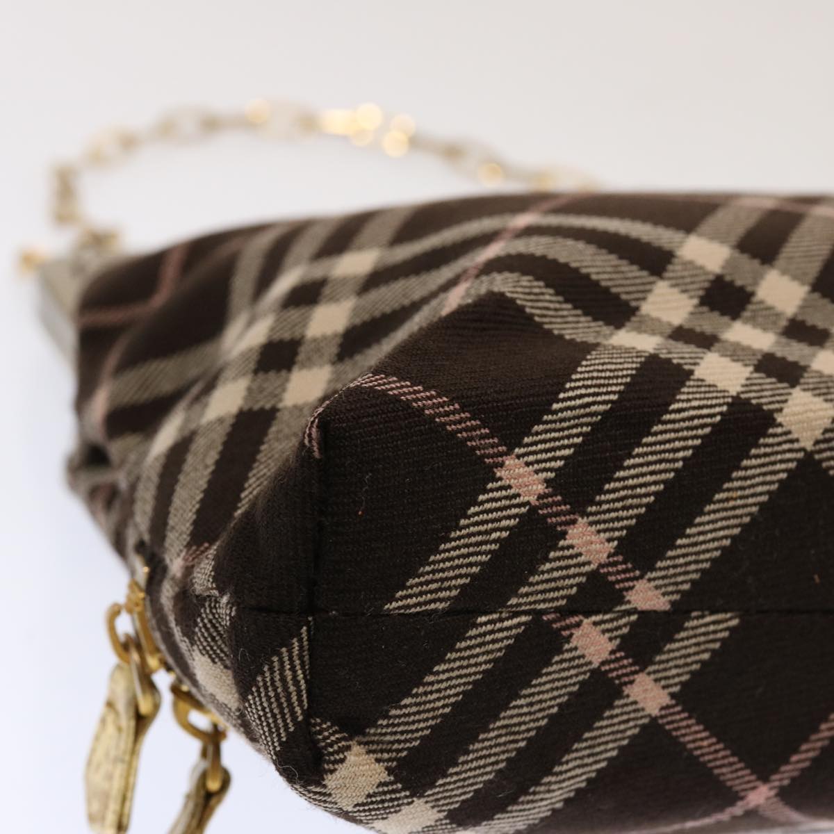 BURBERRY Nova Check Blue Label Chain Shoulder Bag Canvas Brown Auth 69961