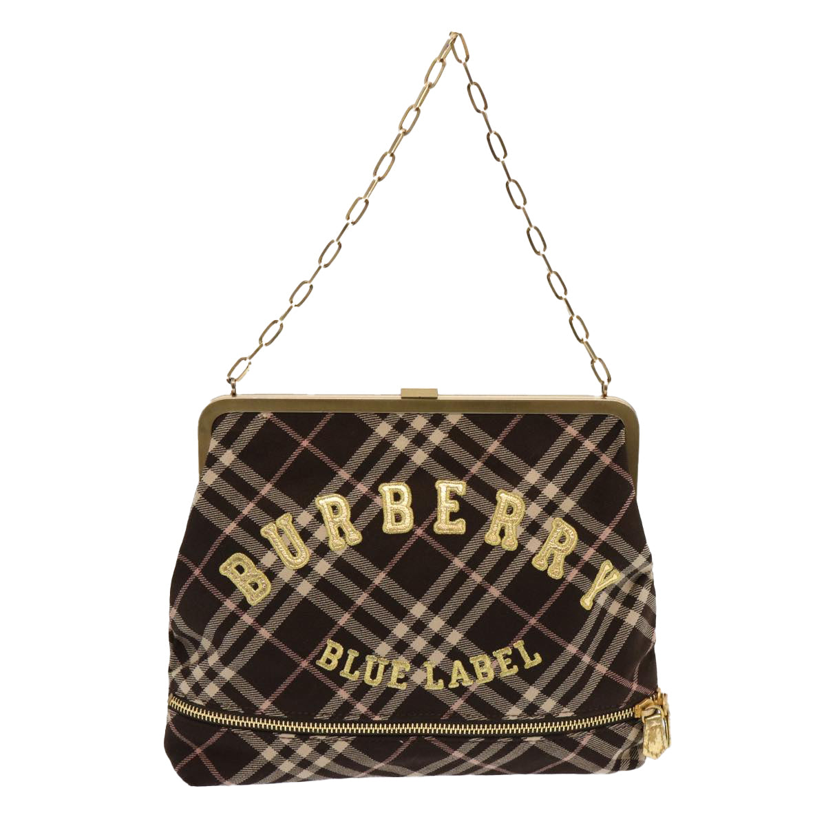 BURBERRY Nova Check Blue Label Chain Shoulder Bag Canvas Brown Auth 69961