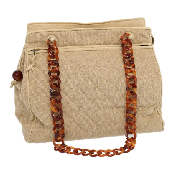 CHANEL Tote Bag Canvas Beige CC Auth 69969